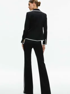 Alice and Olivia Mya Contrast Piping Fitted Blazer + Princess Contrast Piping Pant-Women Matching Sets