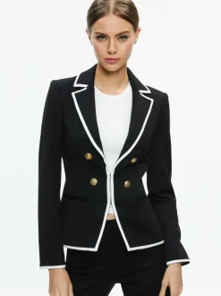 Alice and Olivia Mya Contrast Piping Fitted Blazer + Princess Contrast Piping Pant-Women Matching Sets