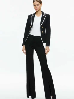 Alice and Olivia Mya Contrast Piping Fitted Blazer + Princess Contrast Piping Pant-Women Matching Sets
