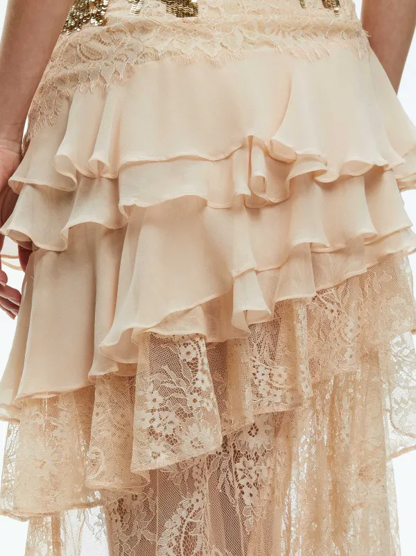 Alice and Olivia Nelia Sequined High Low Ruffled Maxi Dress-Women Dresses