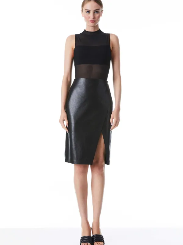 Alice and Olivia Nichol High Neck Sleeveless Mesh Bodysuit-Women Tops