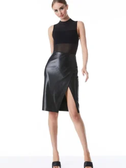 Alice and Olivia Nichol High Neck Sleeveless Mesh Bodysuit-Women Tops