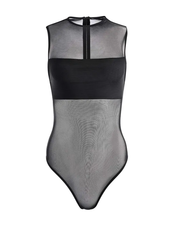 Alice and Olivia Nichol High Neck Sleeveless Mesh Bodysuit-Women Tops