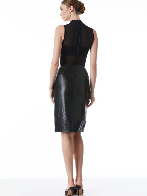 Alice and Olivia Nichol High Neck Sleeveless Mesh Bodysuit-Women Tops