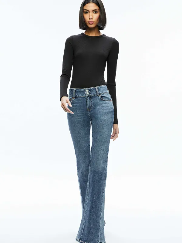 Alice and Olivia Olea Round Neck Bodysuit-Women Tops