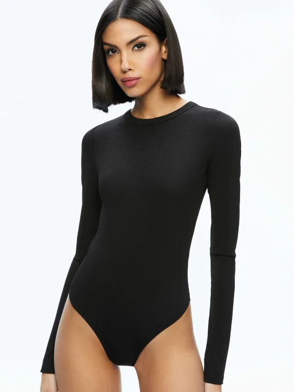 Alice and Olivia Olea Round Neck Bodysuit-Women Tops