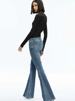 Alice and Olivia Olea Round Neck Bodysuit-Women Tops