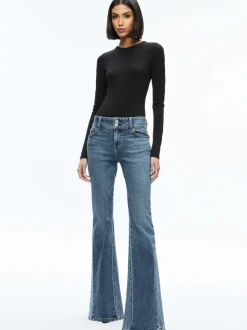 Alice and Olivia Olea Round Neck Bodysuit-Women Tops
