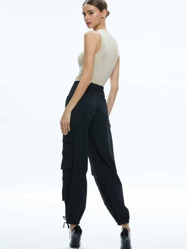 Alice and Olivia Olympia High Rise Ankle Tie Cargo Pants-Women Pants