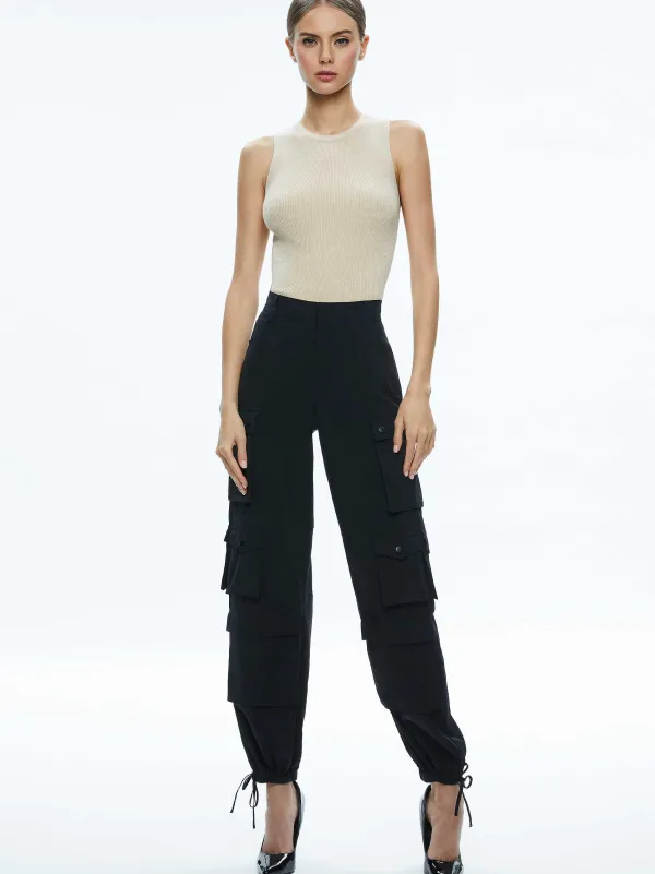 Alice and Olivia Olympia High Rise Ankle Tie Cargo Pants-Women Pants