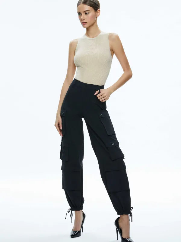 Alice and Olivia Olympia High Rise Ankle Tie Cargo Pants-Women Pants