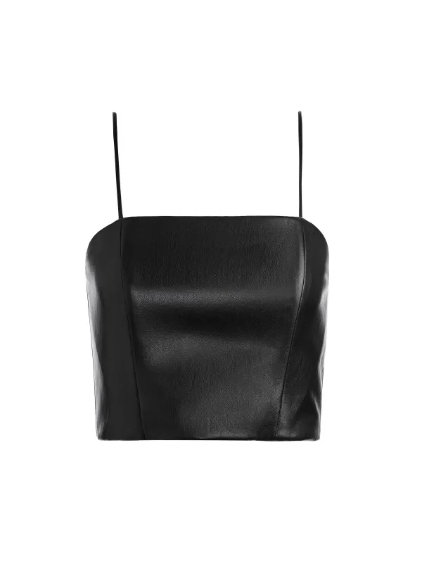 Alice and Olivia Pearle Vegan Leather Spaghetti Strap Bustier-Women Tops