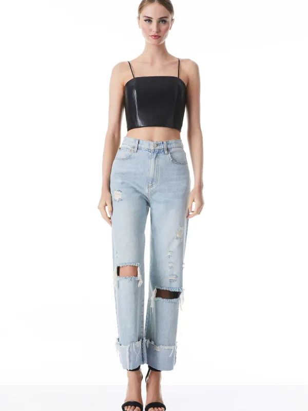 Alice and Olivia Pearle Vegan Leather Spaghetti Strap Bustier-Women Tops