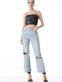 Alice and Olivia Pearle Vegan Leather Spaghetti Strap Bustier-Women Tops