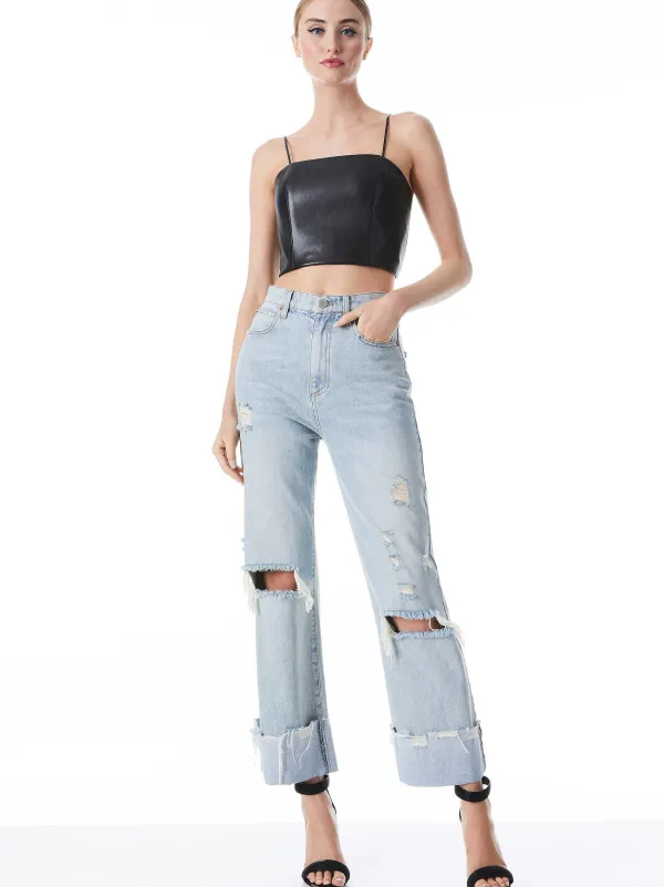 Alice and Olivia Pearle Vegan Leather Spaghetti Strap Bustier-Women Tops