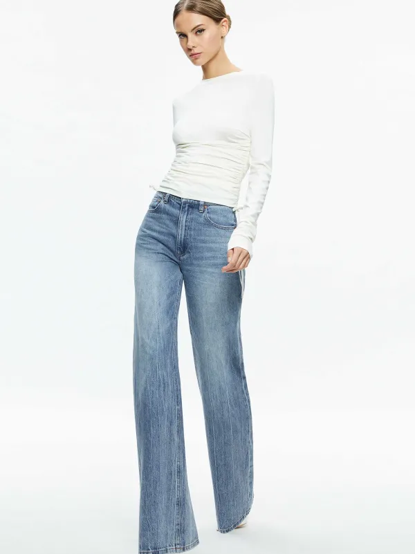 Alice and Olivia Percy Crewneck Ruched Cropped Top-Women Tops