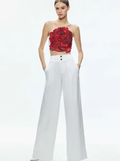 Alice and Olivia Randie Floral Applique Crop Top-Women Tops