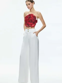 Alice and Olivia Randie Floral Applique Crop Top-Women Tops