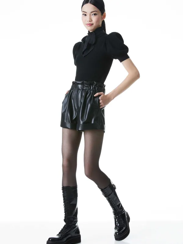 Alice and Olivia Reagan Vegan Leather Paperbag Short-Women Shorts