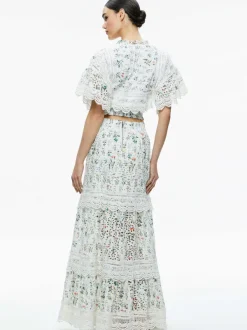 Alice and Olivia Reise Embroidered Tiered Maxi Skirt-Women Skirts