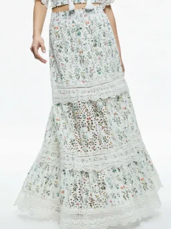 Alice and Olivia Reise Embroidered Tiered Maxi Skirt-Women Skirts