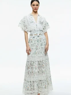 Alice and Olivia Reise Embroidered Tiered Maxi Skirt-Women Skirts