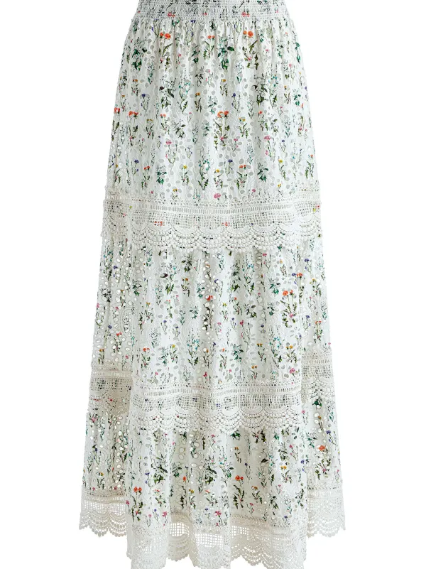 Alice and Olivia Reise Embroidered Tiered Maxi Skirt-Women Skirts