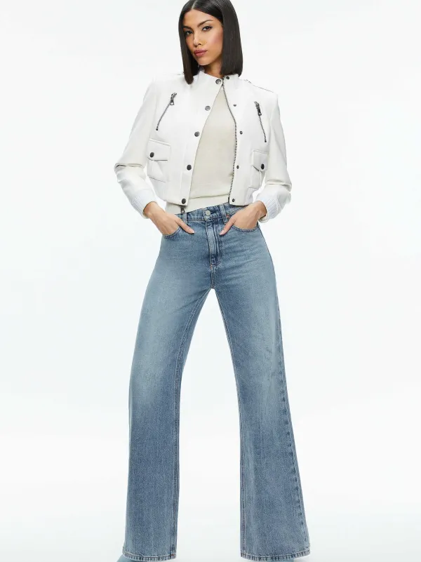 Alice and Olivia Ria Vegan Leather Moto Jacket-Women Jackets + Coats