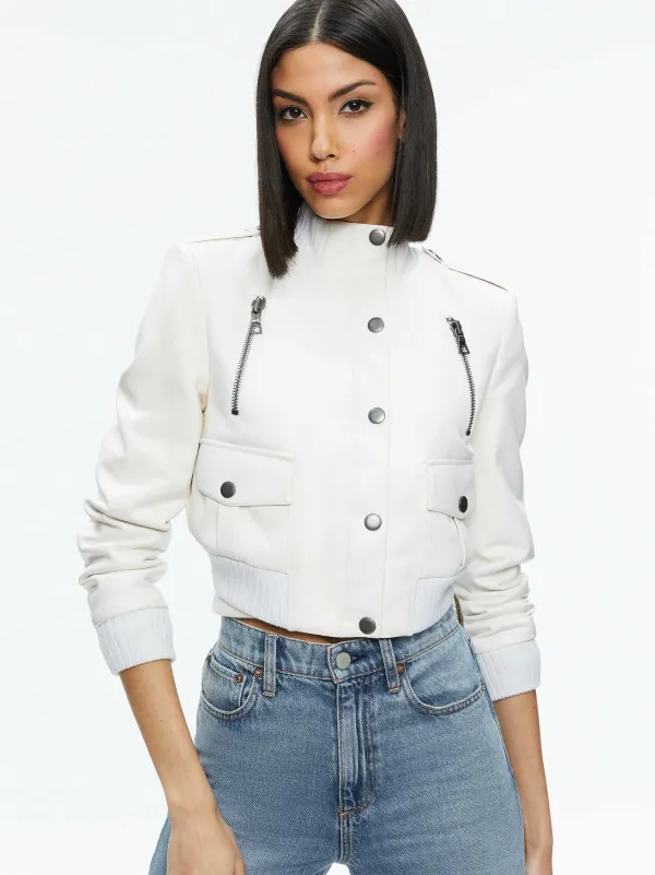 Alice and Olivia Ria Vegan Leather Moto Jacket-Women Jackets + Coats