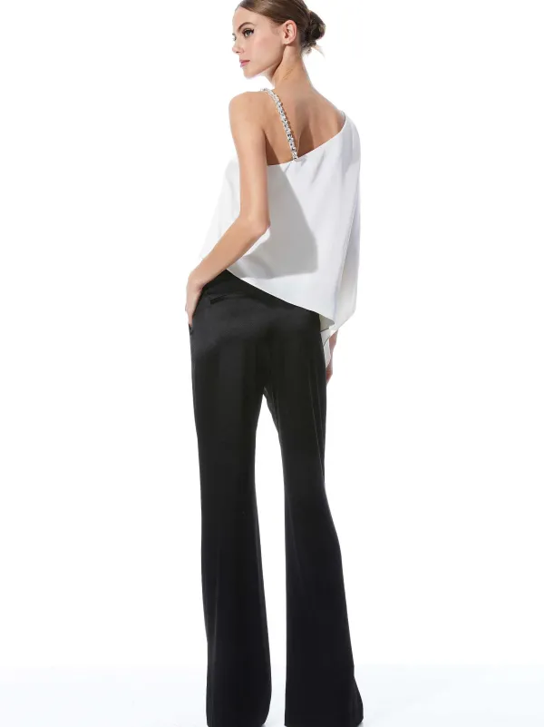 Alice and Olivia Riko One Shoulder Embellished Strap Top-Women Tops