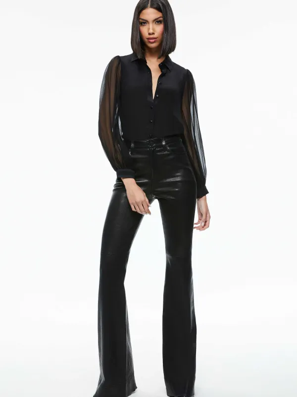 Alice and Olivia Roanne Blouson Sleeve Button Down-Women Tops