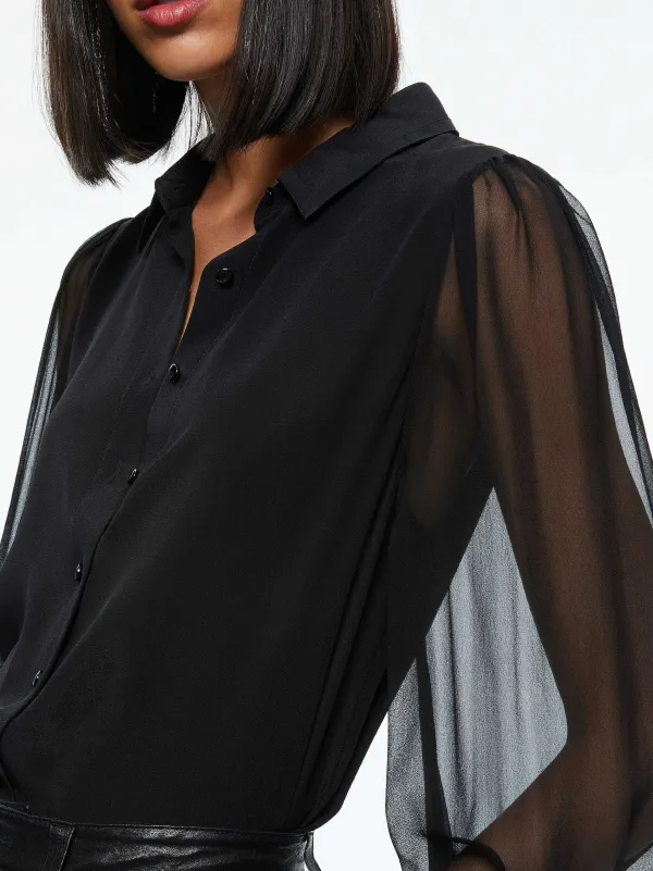 Alice and Olivia Roanne Blouson Sleeve Button Down-Women Tops
