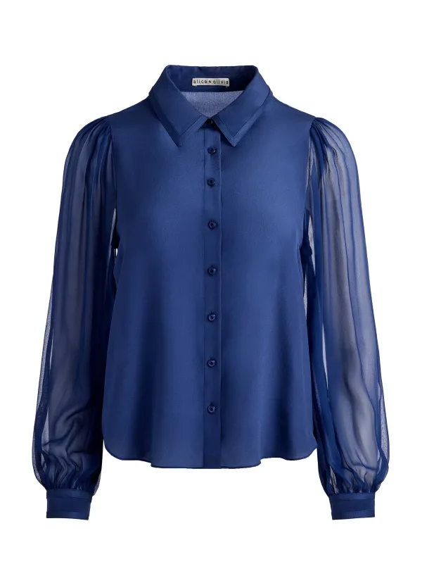Alice and Olivia Roanne Blouson Sleeve Button Down-Women Tops