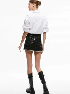 Alice and Olivia Rubi Sequin Tweed Mini Skirt-Women Skirts
