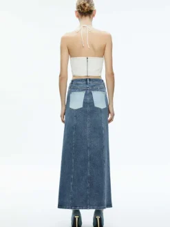 Alice and Olivia Rye Denim Two Tone Maxi Skirt-Women Skirts