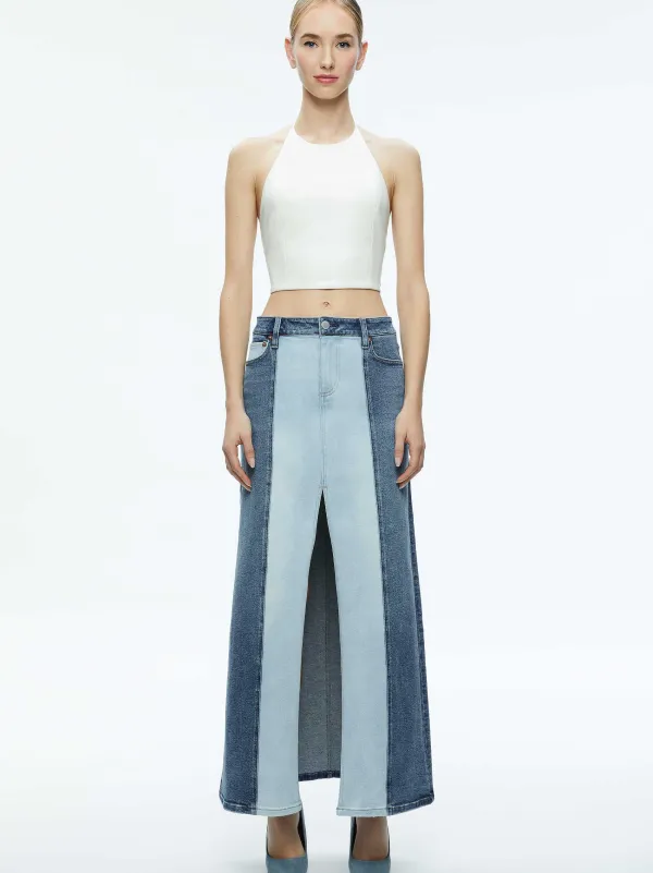Alice and Olivia Rye Denim Two Tone Maxi Skirt-Women Skirts