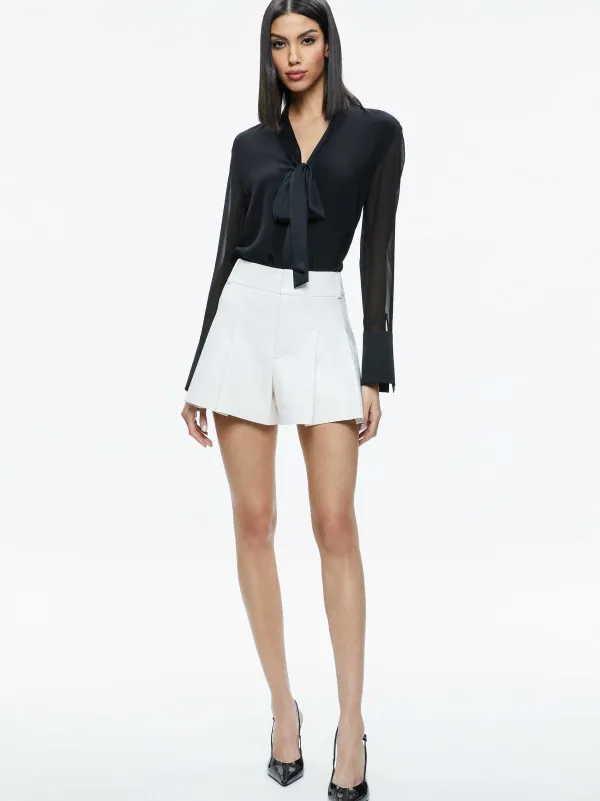 Alice and Olivia Scarlet High Rise Vegan Leather Flutter Shorts-Women Shorts