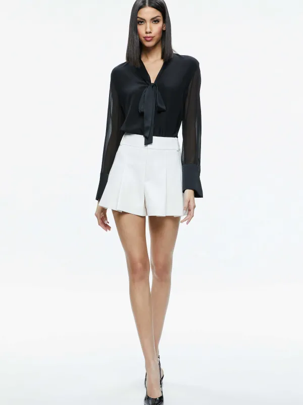Alice and Olivia Scarlet High Rise Vegan Leather Flutter Shorts-Women Shorts