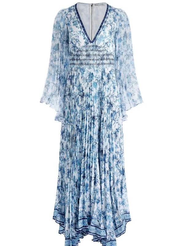 Alice and Olivia Sion Sunburst Pleated Maxi Dress-Women Dresses