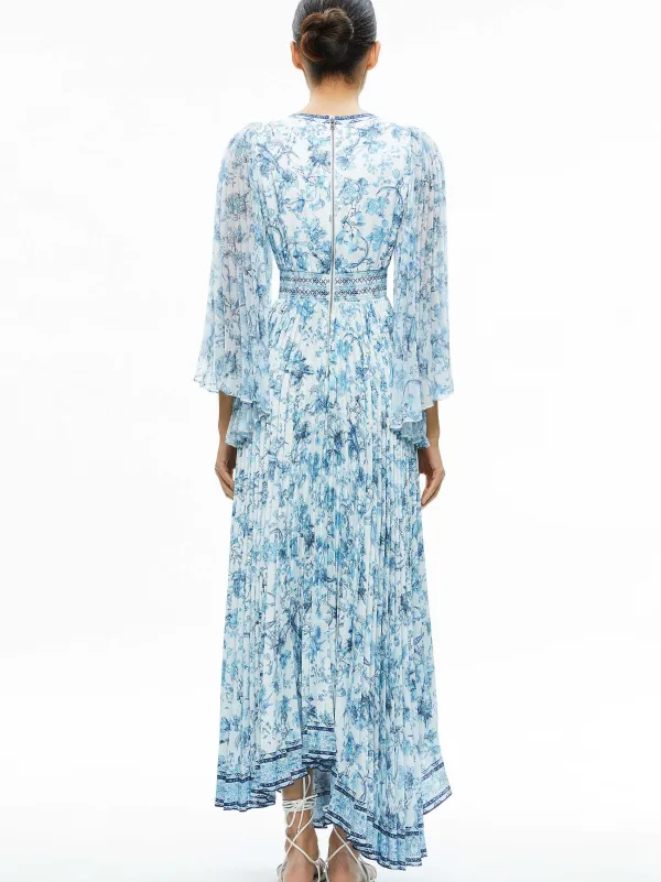 Alice and Olivia Sion Sunburst Pleated Maxi Dress-Women Dresses