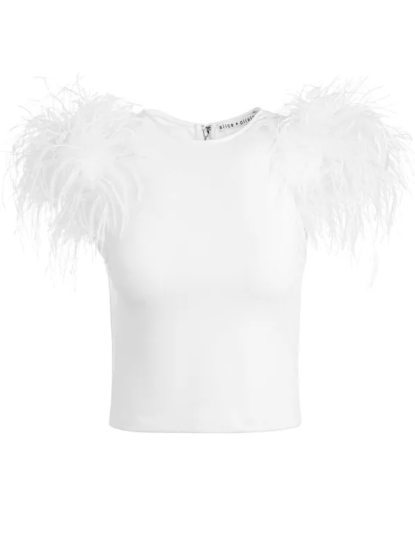 Alice and Olivia Tamica Feather Detail Top-Women Tops