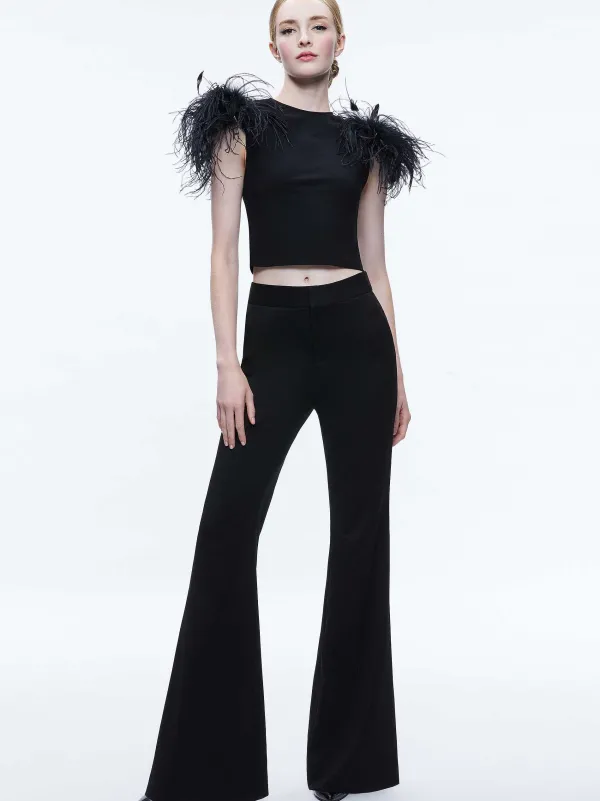 Alice and Olivia Tamica Feather Detail Top-Women Tops