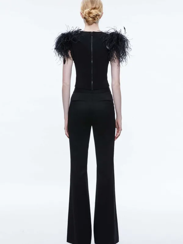 Alice and Olivia Tamica Feather Detail Top-Women Tops
