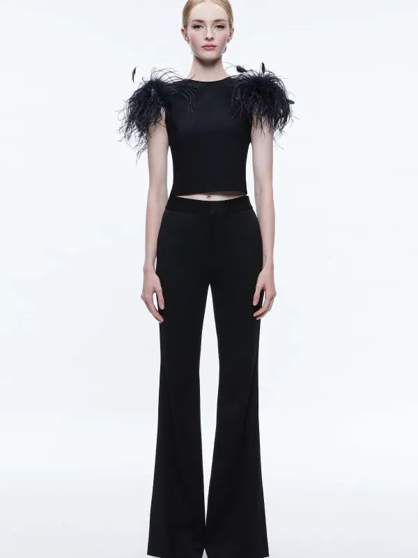 Alice and Olivia Tamica Feather Detail Top-Women Tops