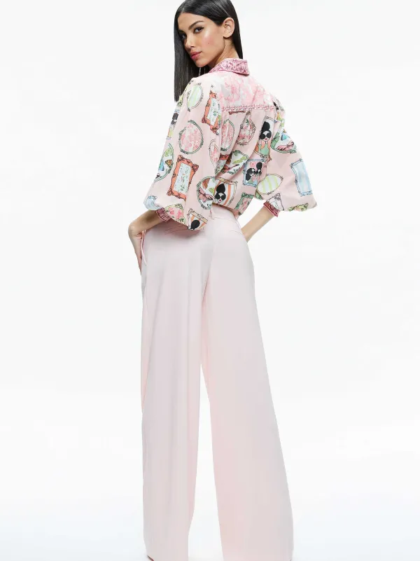 Alice and Olivia Tiffie Staceface Drama Sleeve Blouse-Women Tops