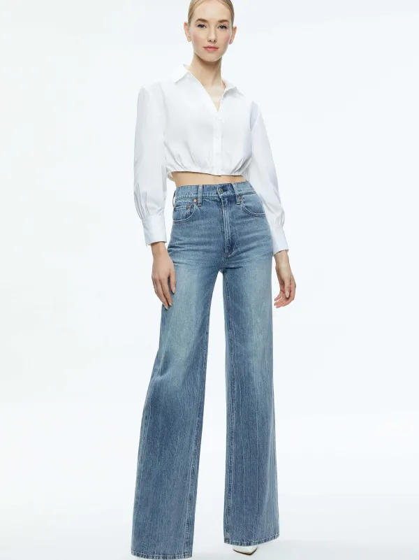 Alice and Olivia Trudy Cropped Button Down-Women Tops