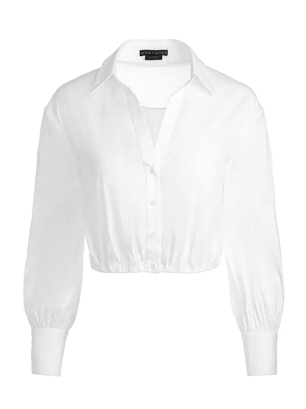 Alice and Olivia Trudy Cropped Button Down-Women Tops
