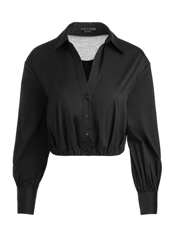 Alice and Olivia Trudy Cropped Button Down-Women Tops