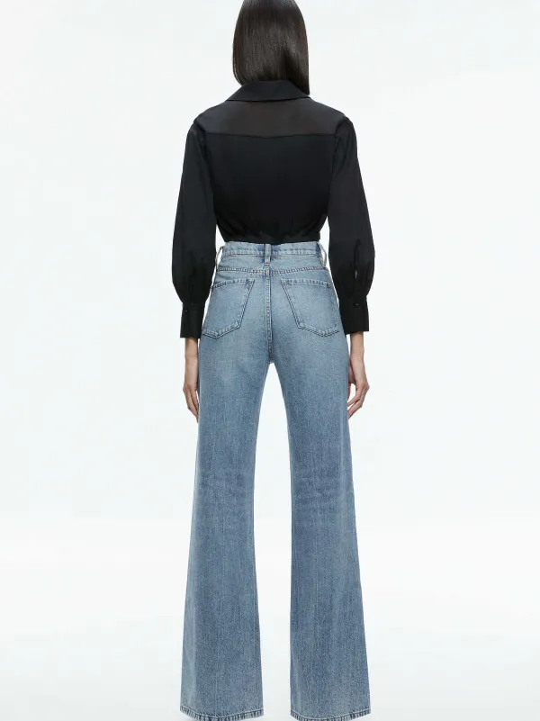 Alice and Olivia Trudy Cropped Button Down-Women Tops