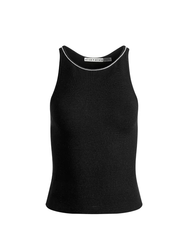 Alice and Olivia Val Crystal Fringe Cutout Tank-Women Tops